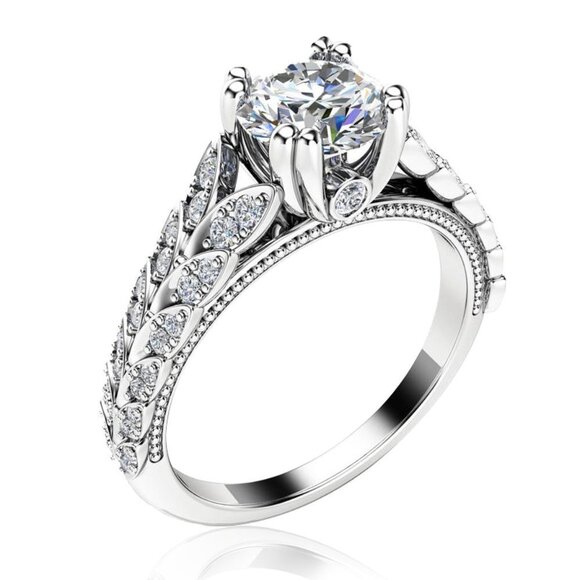 🍁 925 Silver Crystal Zircon Stone Unique Leaf Design Ring for Women, VIP341 - Picture 5 of 10